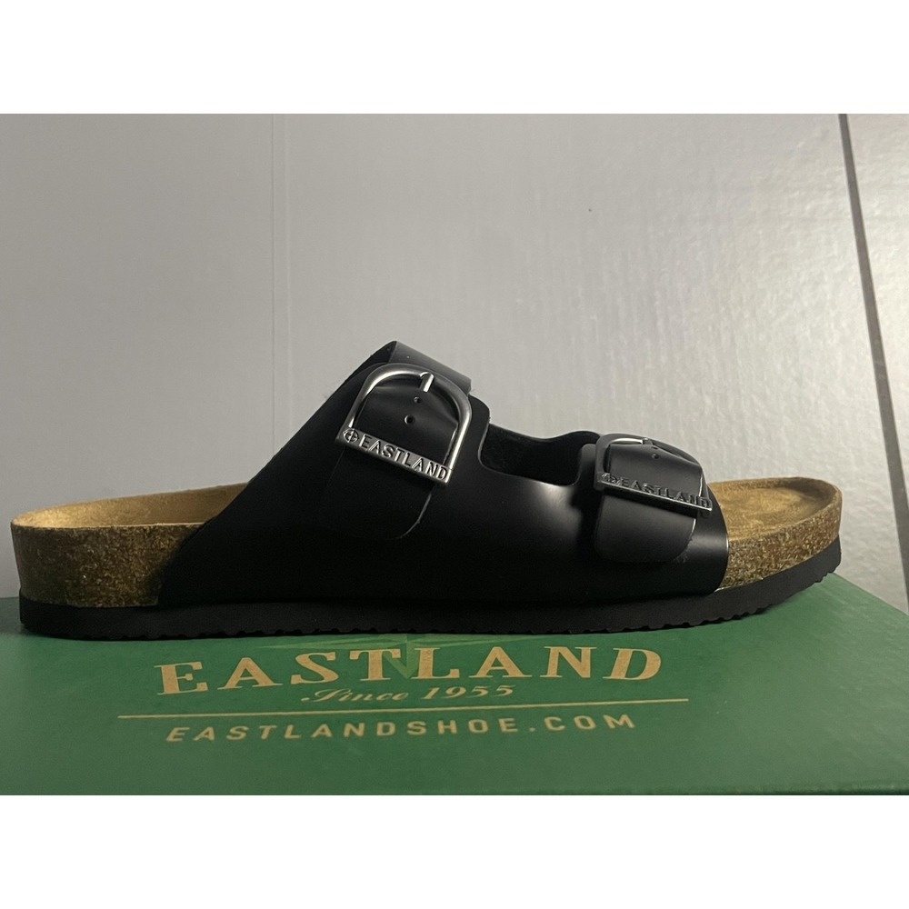 Eastland Cambridge Sandals Mens Size 11 Black Two Strap Slide Cork Footbed